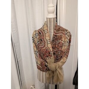 Vtg. Burberry Large Wool Paisley Nova Check Wrap Scarf 53"x 53" RARE Old Money
